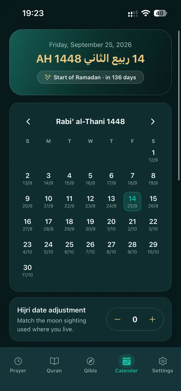Salat iOS hijri calendar